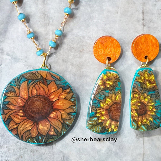 Tutorial: Faux Stained Glass Sunflower Pendant and Earrings Set By Sherbears Clay