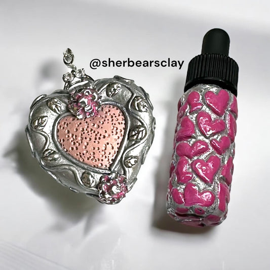 Polymer Clay Essential Oil Diffuser Pendant and Dropper Bottle By Sherbears Clay
