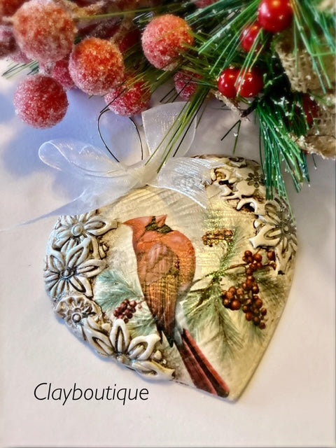 Polymer Clay Christmas Cardinal Ornament Tutorial By: Deb Tranovich of ClayBoutique on YouTube