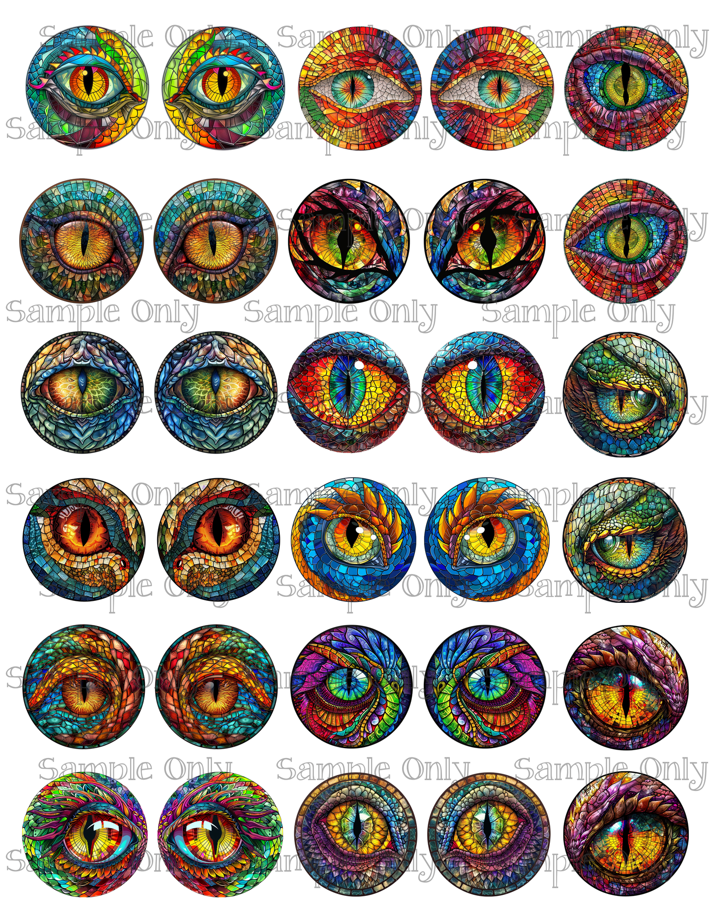 1.5 Inch Round Dragon Eyes Image Sheet For Polymer Clay Transfer Decal DIGITAL FILE OR PRINTED