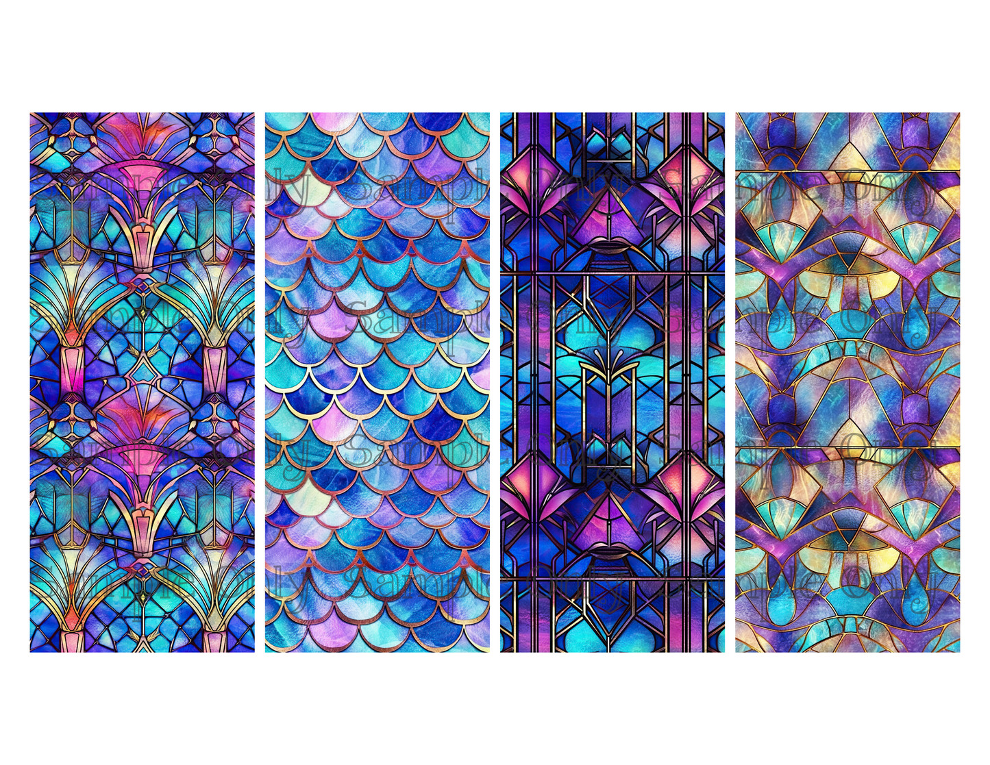 2.5 x 6 Inch Stained Glass Abstract Set 03 Image Sheet For Polymer Clay Transfer Decal DIGITAL FILE OR PRINTED