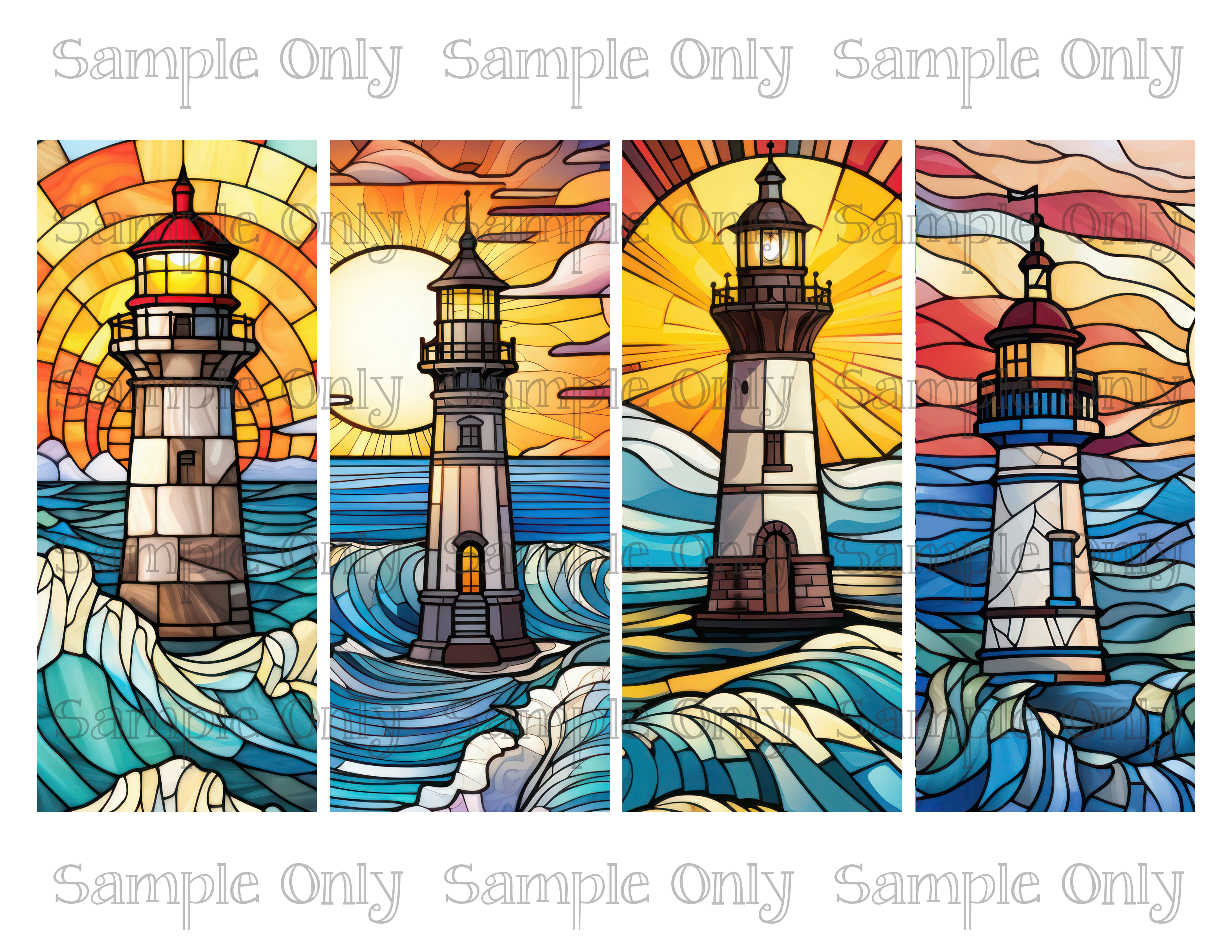 2.5 x 6 Inch Stained Glass Lighthouse Scenes Image Transfer Sheet For ...