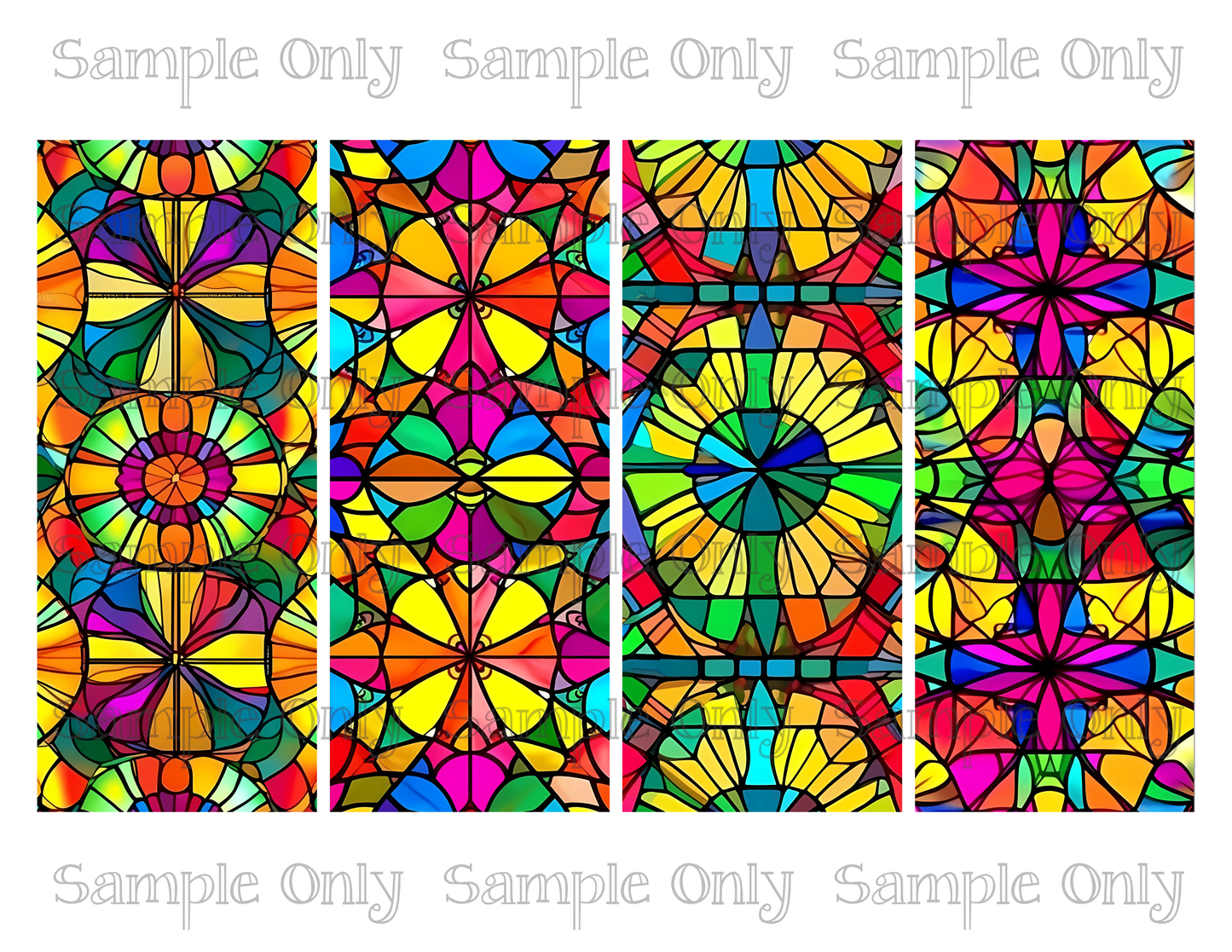 2.5 x 6 Inch Stained Glass Neon Kaleidoscope Set 03 Image Sheet For Polymer Clay Transfer Decal DIGITAL FILE OR PRINTED