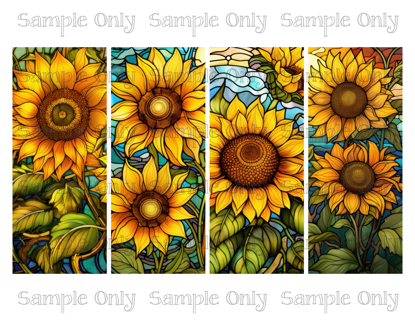 2.5 x 6 Inch Stained Glass Sunflower Set-01 Flower Image Sheet For Polymer Clay Transfer Decal DIGITAL FILE OR PRINTED