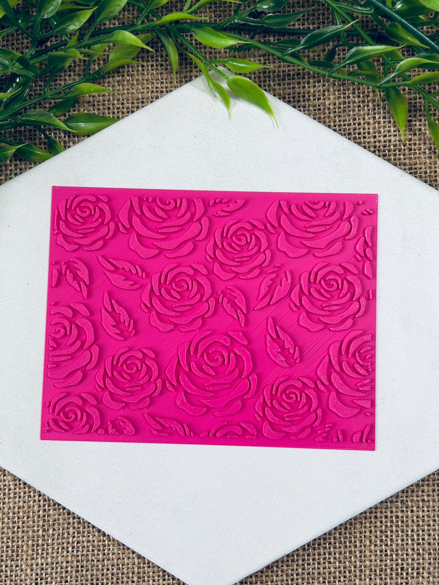 Rose Pattern Design For Polymer Clay 3 Versions YOU CHOOSE Stencil Stamp Texture Plate