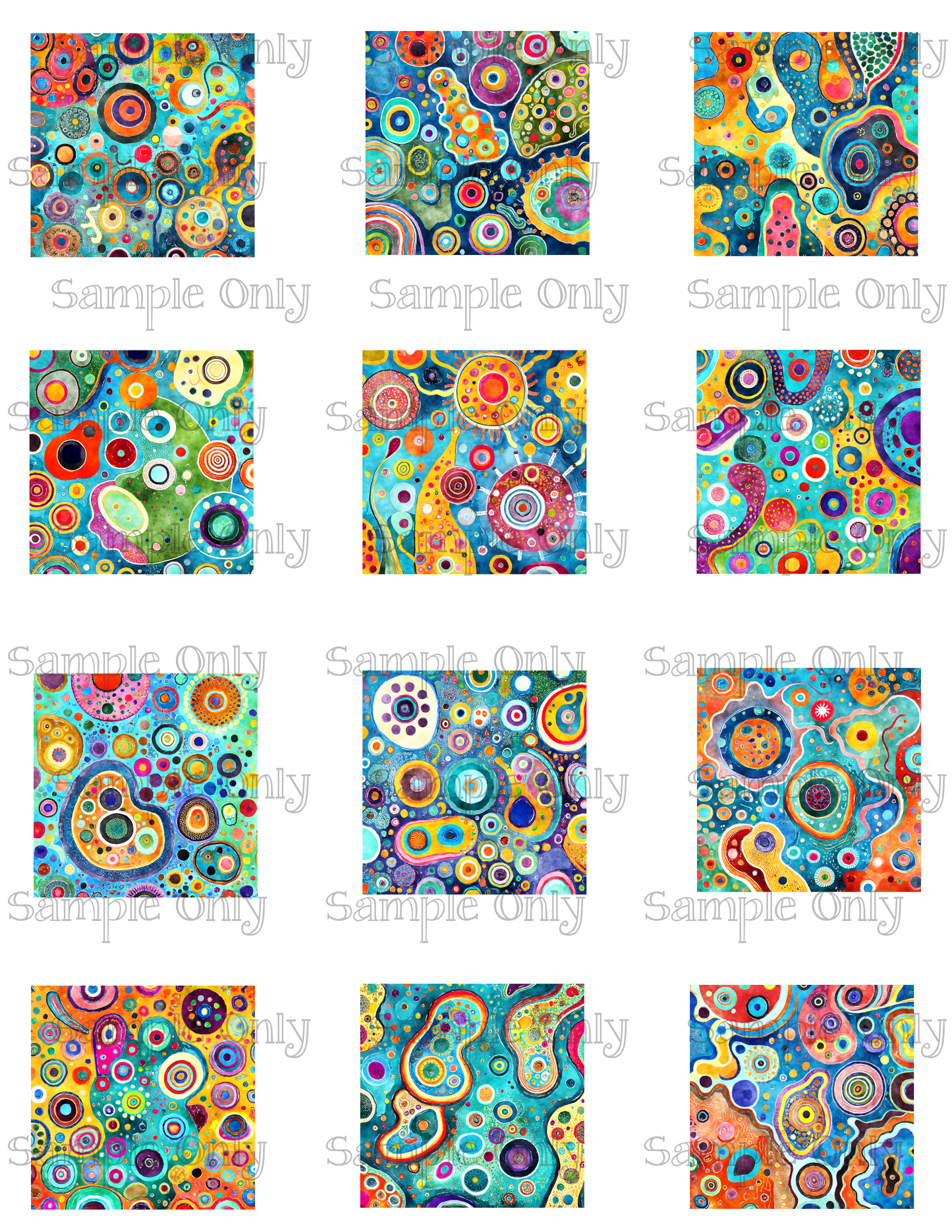 2 Inch Colorful Abstract Blobs Image Sheet For Polymer Clay Transfer Decal DIGITAL FILE OR PRINTED