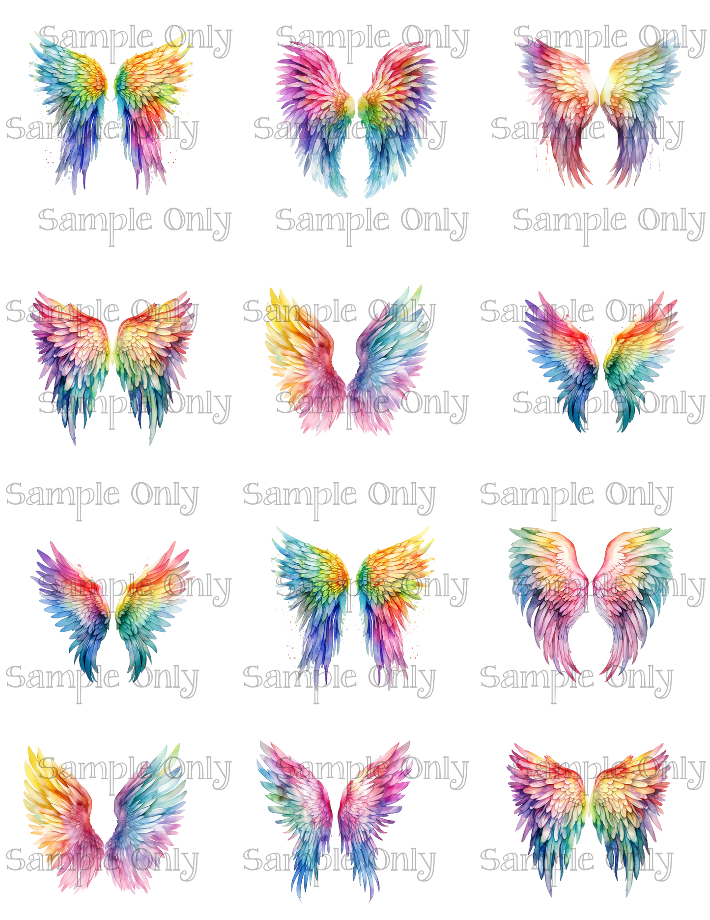 2 Inch Tall Colorful Angel Wings Image Sheet For Polymer Clay Transfer Decal DIGITAL FILE OR PRINTED