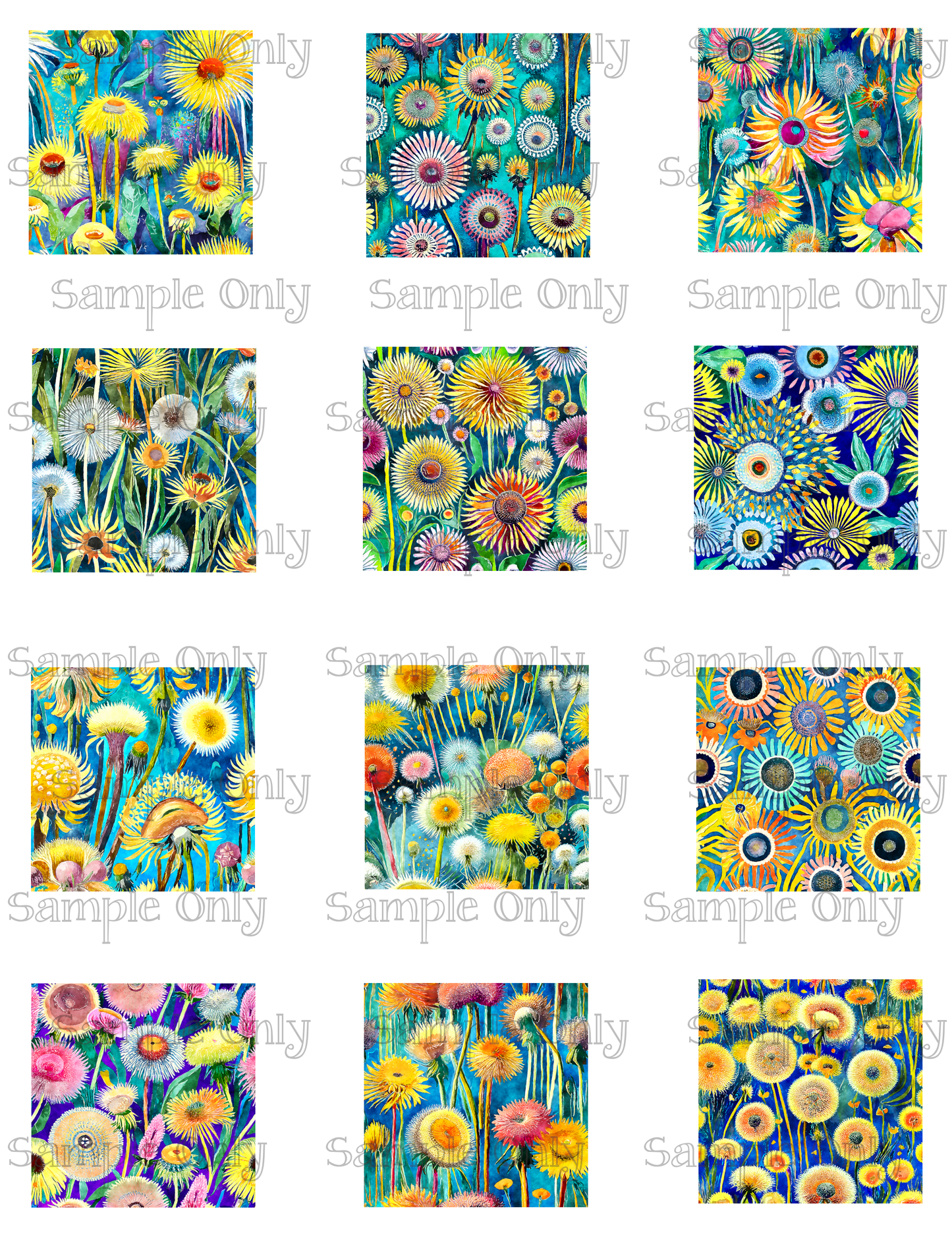 2 Inch Bright Dandelion Flower Set 02 Image Sheet For Polymer Clay Transfer Decal DIGITAL FILE OR PRINTED