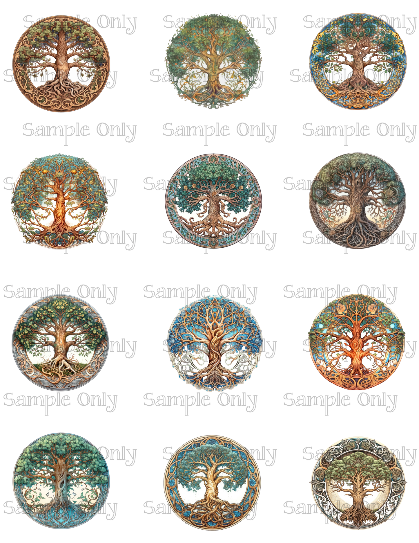 2 Inch Celtic Tree Image Sheet For Polymer Clay Transfer Decal DIGITAL FILE OR PRINTED