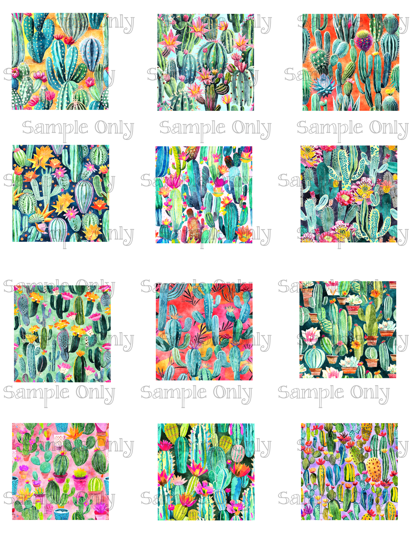 2 Inch Bright Colorful Cactus Plant Image Sheet For Polymer Clay Transfer Decal DIGITAL FILE OR PRINTED
