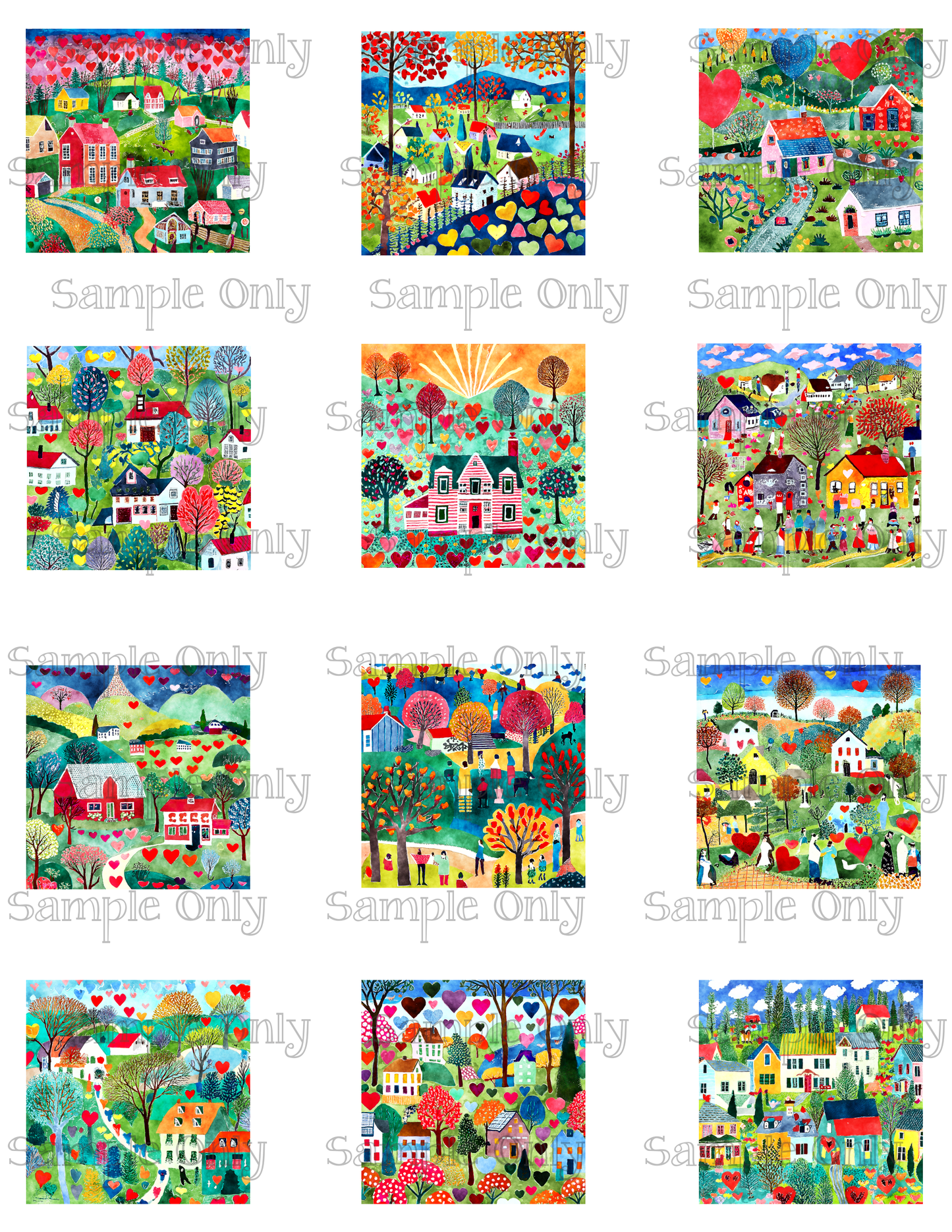 2 Inch Village Houses Image Sheet For Polymer Clay Transfer Decal DIGITAL FILE OR PRINTED