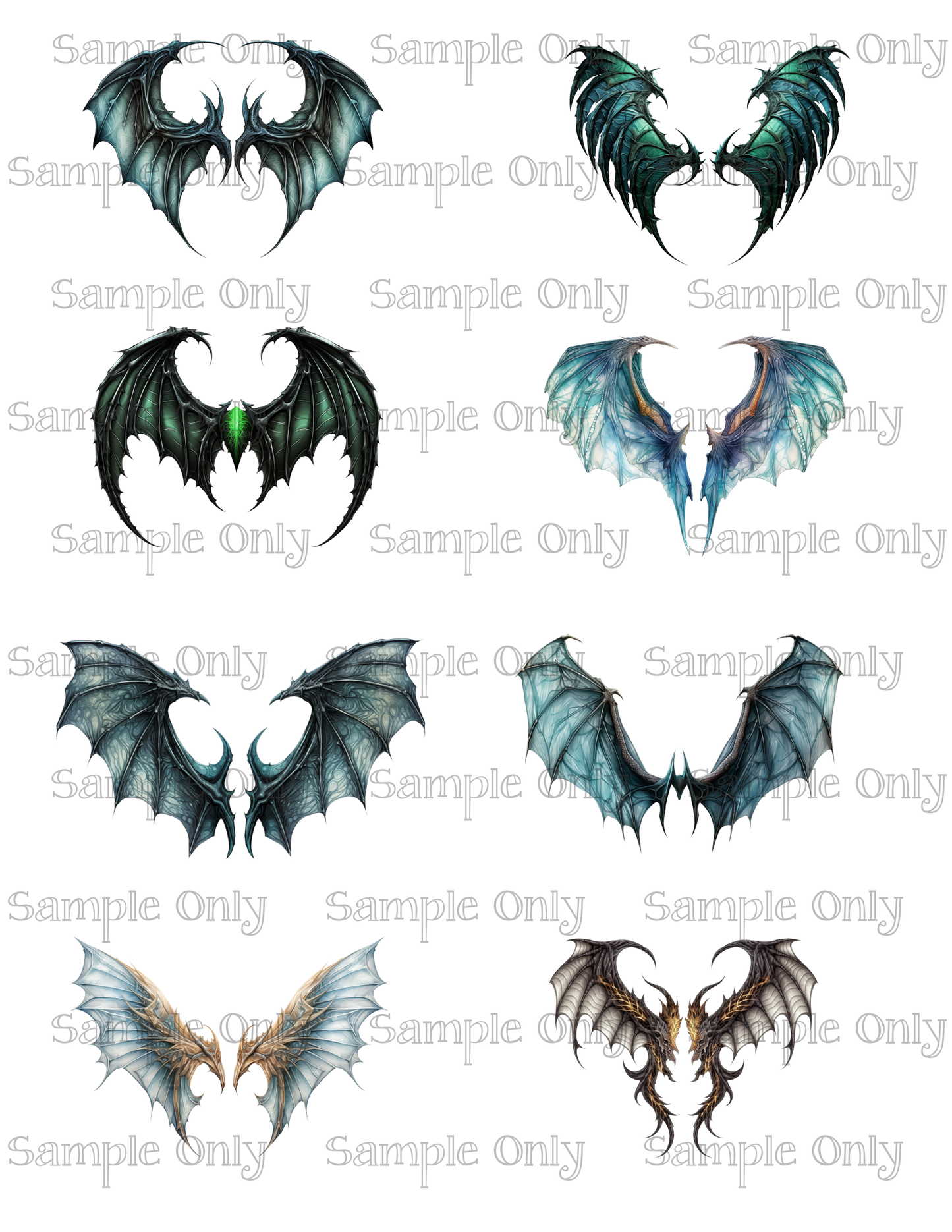2 Inch Tall Dragon Creature Wings Set 01 Image Sheet For Polymer Clay Transfer Decal DIGITAL FILE OR PRINTED