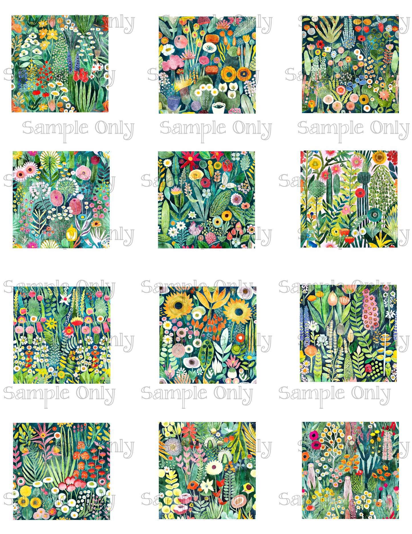 2 Inch Evening Garden Flower Image Sheet For Polymer Clay Transfer Decal DIGITAL FILE OR PRINTED
