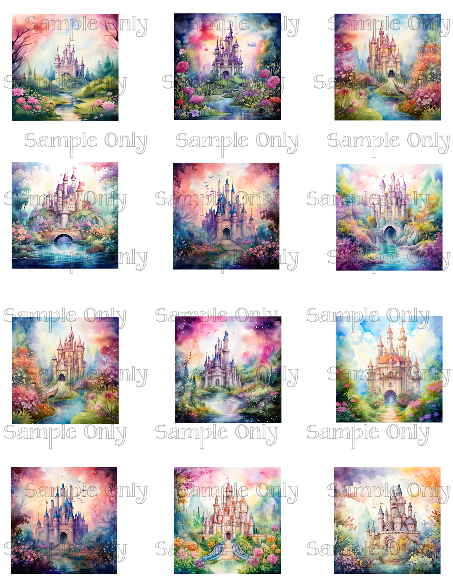 2 Inch Enchanted Castles Image Sheet For Polymer Clay Transfer Decal DIGITAL FILE OR PRINTED