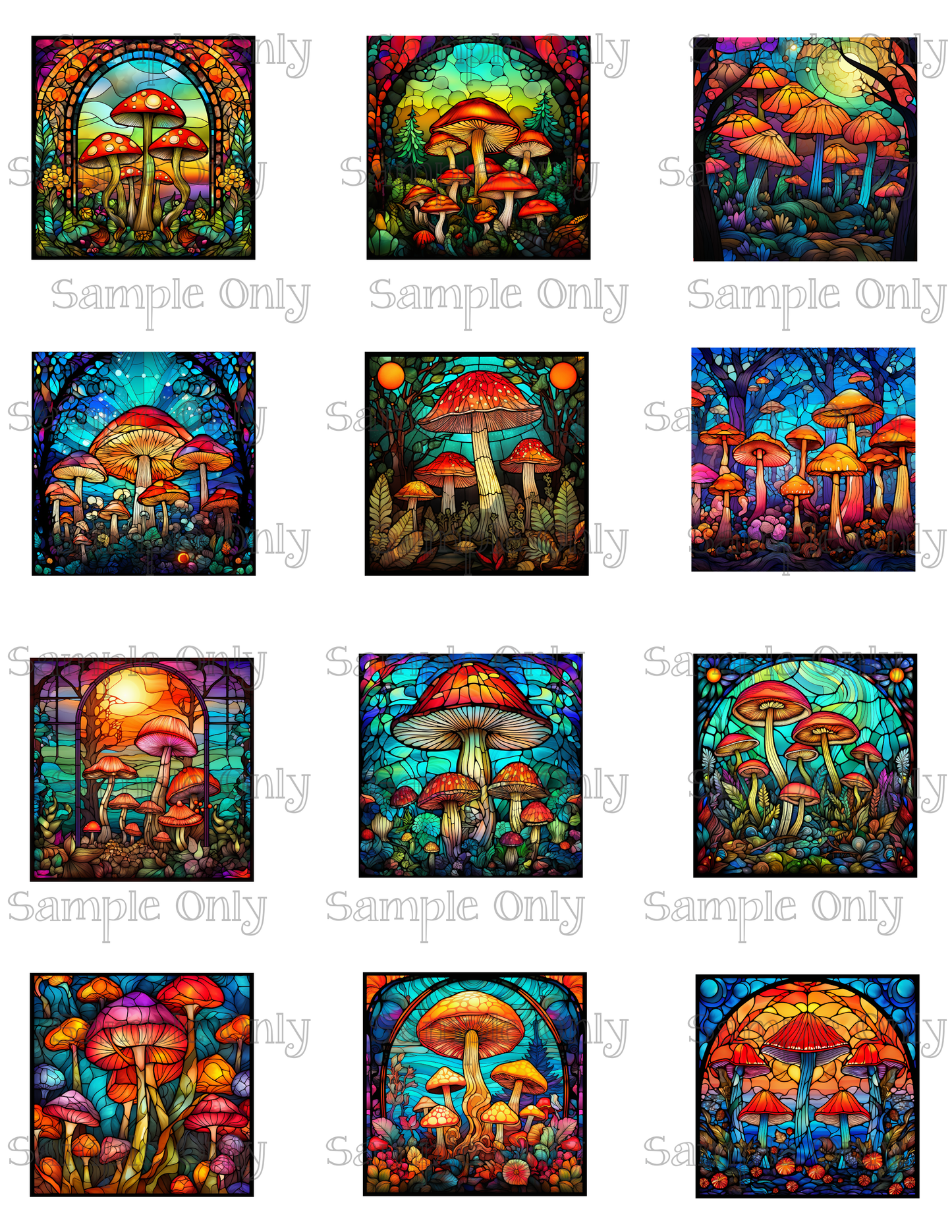 2 Inch Fantasy Mushroom Set 02 Image Sheet For Polymer Clay Transfer Decal DIGITAL FILE OR PRINTED