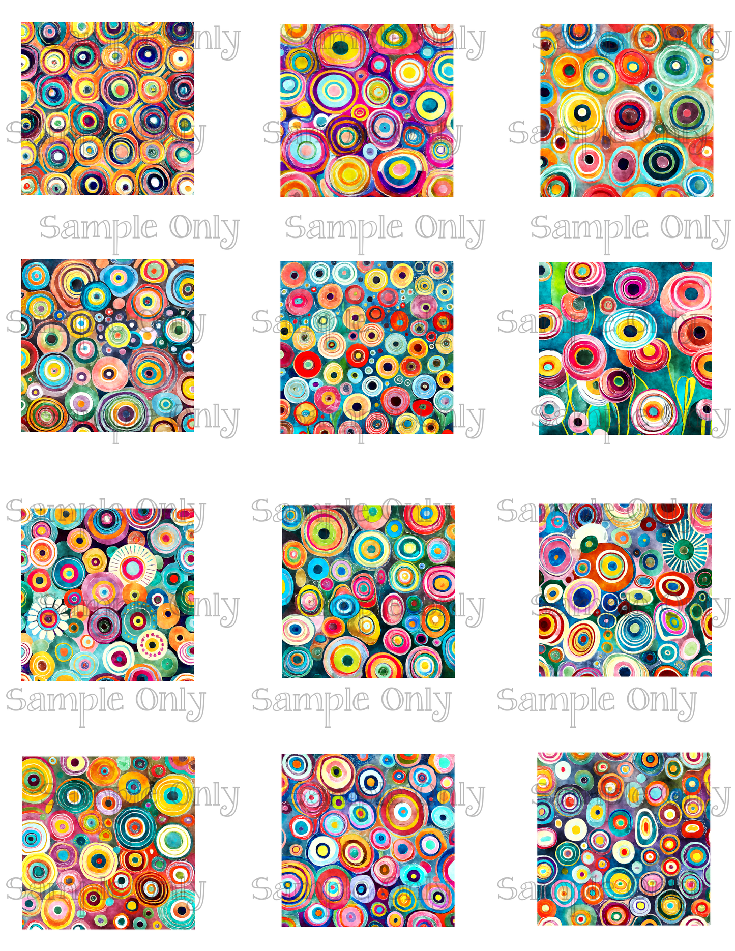 2 Inch Funky Retro Circles Image Sheet For Polymer Clay Transfer Decal DIGITAL FILE OR PRINTED