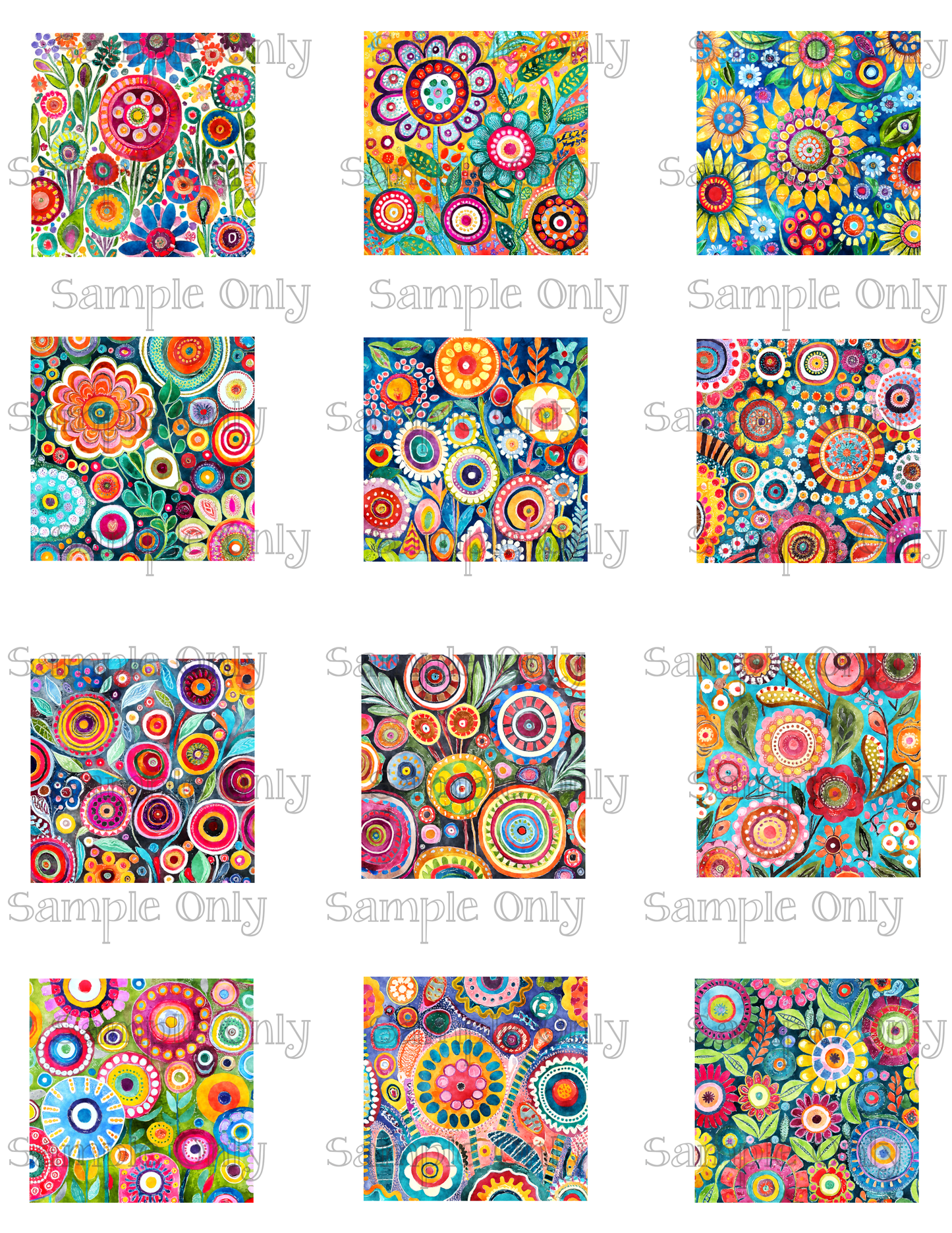 2 Inch Funky Wildflower Floral Set-08 Image Sheet For Polymer Clay Transfer Decal DIGITAL FILE OR PRINTED