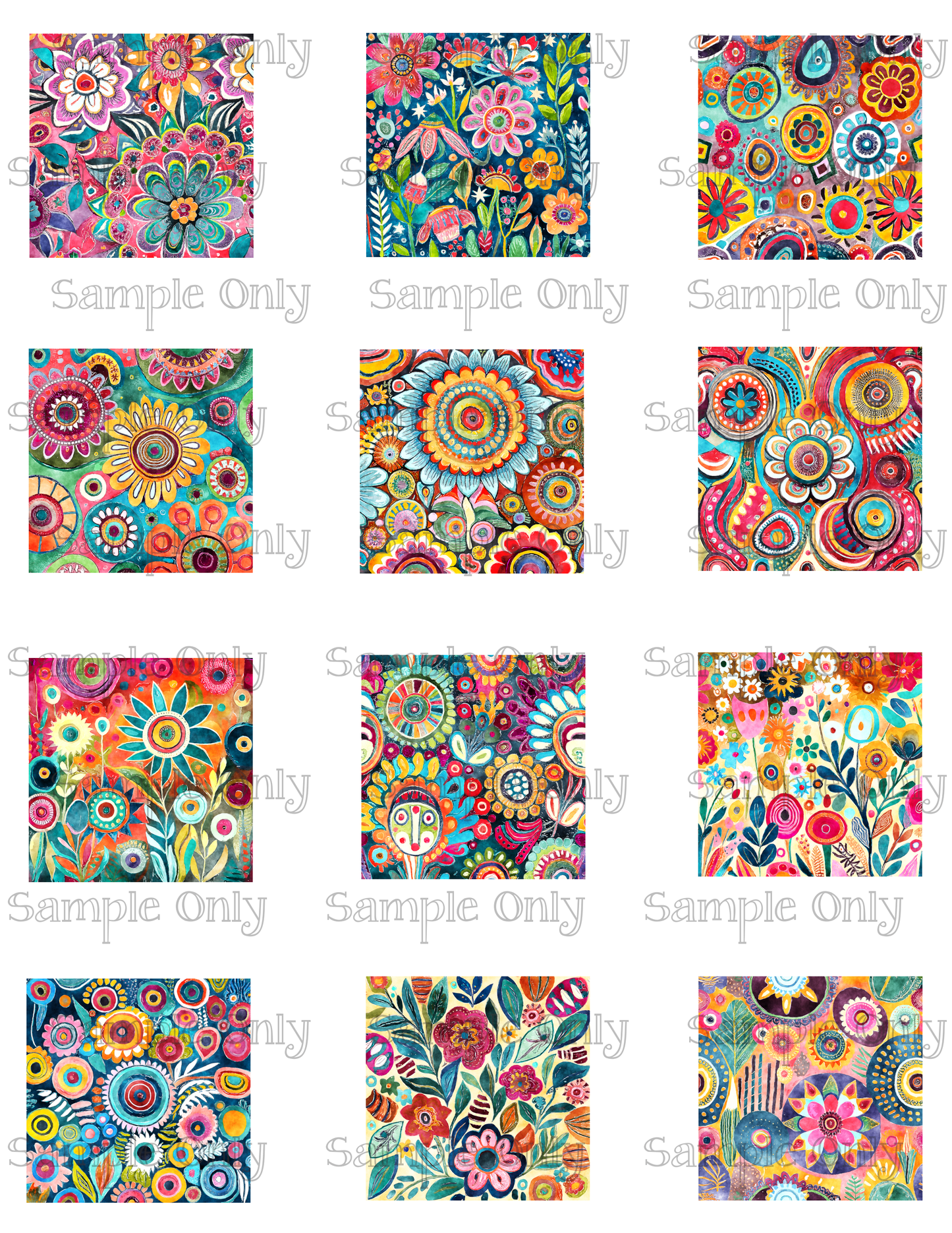 2 Inch Funky Wildflower Floral Set-09 Image Sheet For Polymer Clay Transfer Decal DIGITAL FILE OR PRINTED