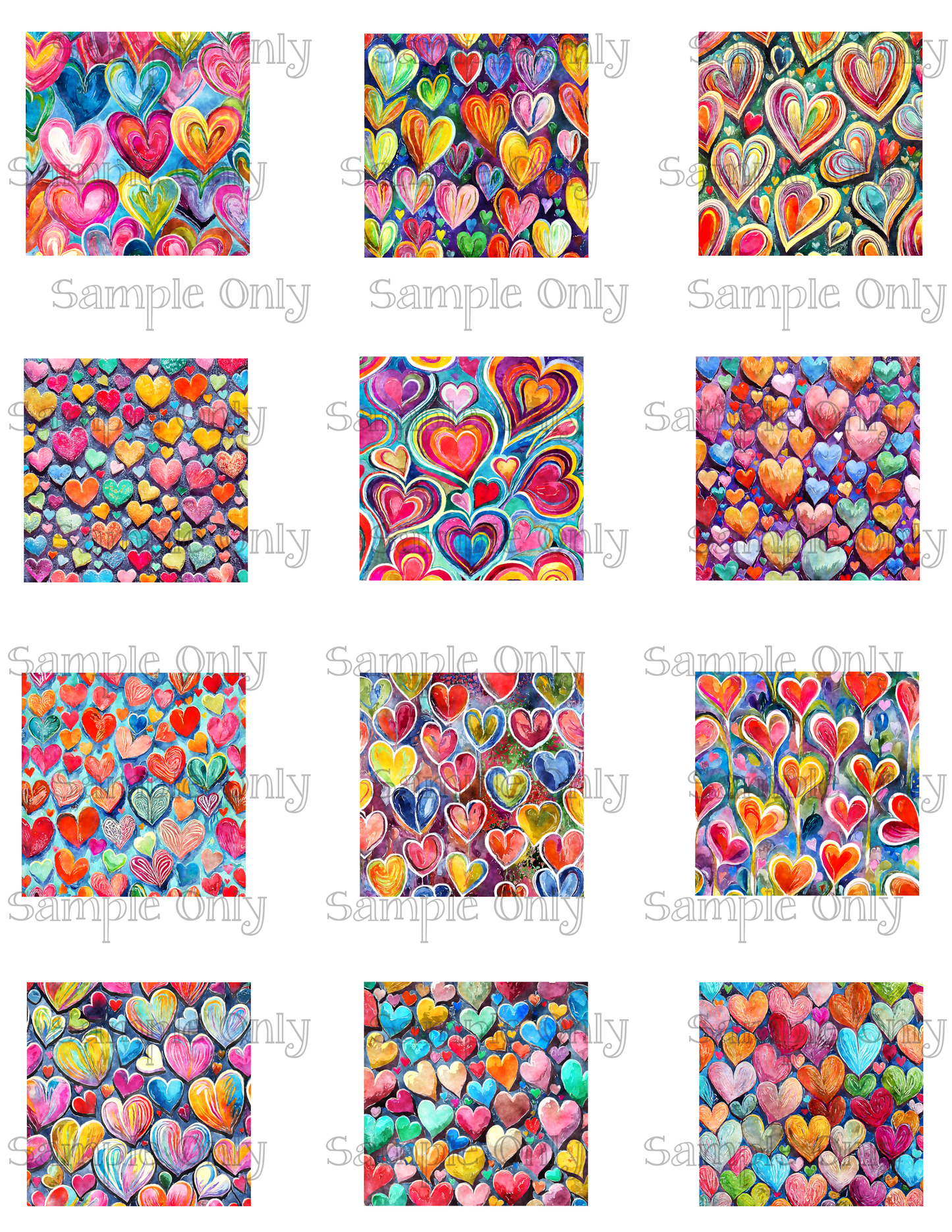 2 Inch Colorful Heart Set 05 Image Sheet For Polymer Clay Transfer Decal DIGITAL FILE OR PRINTED