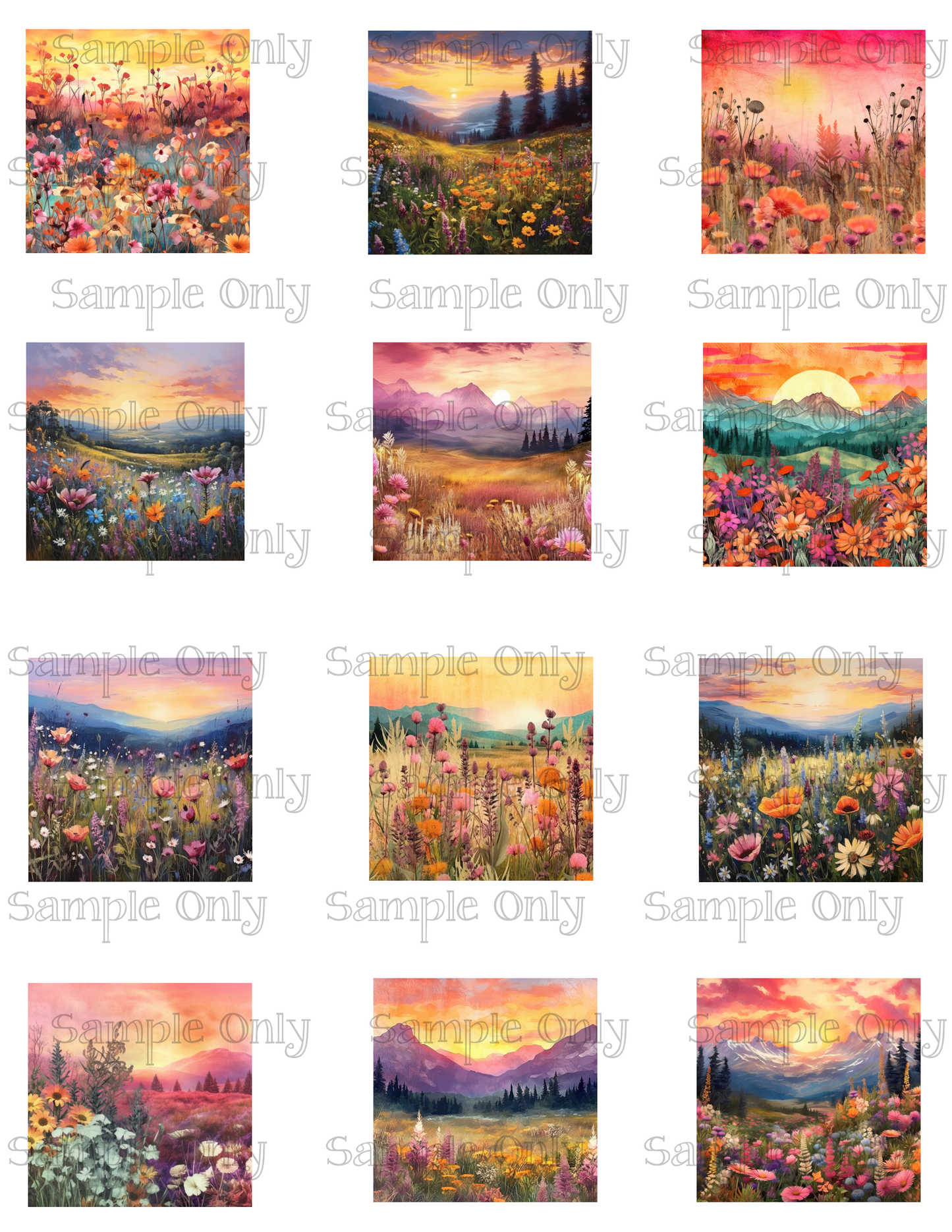 2 Inch Mountain Meadows Image Sheet For Polymer Clay Transfer Decal DIGITAL FILE OR PRINTED