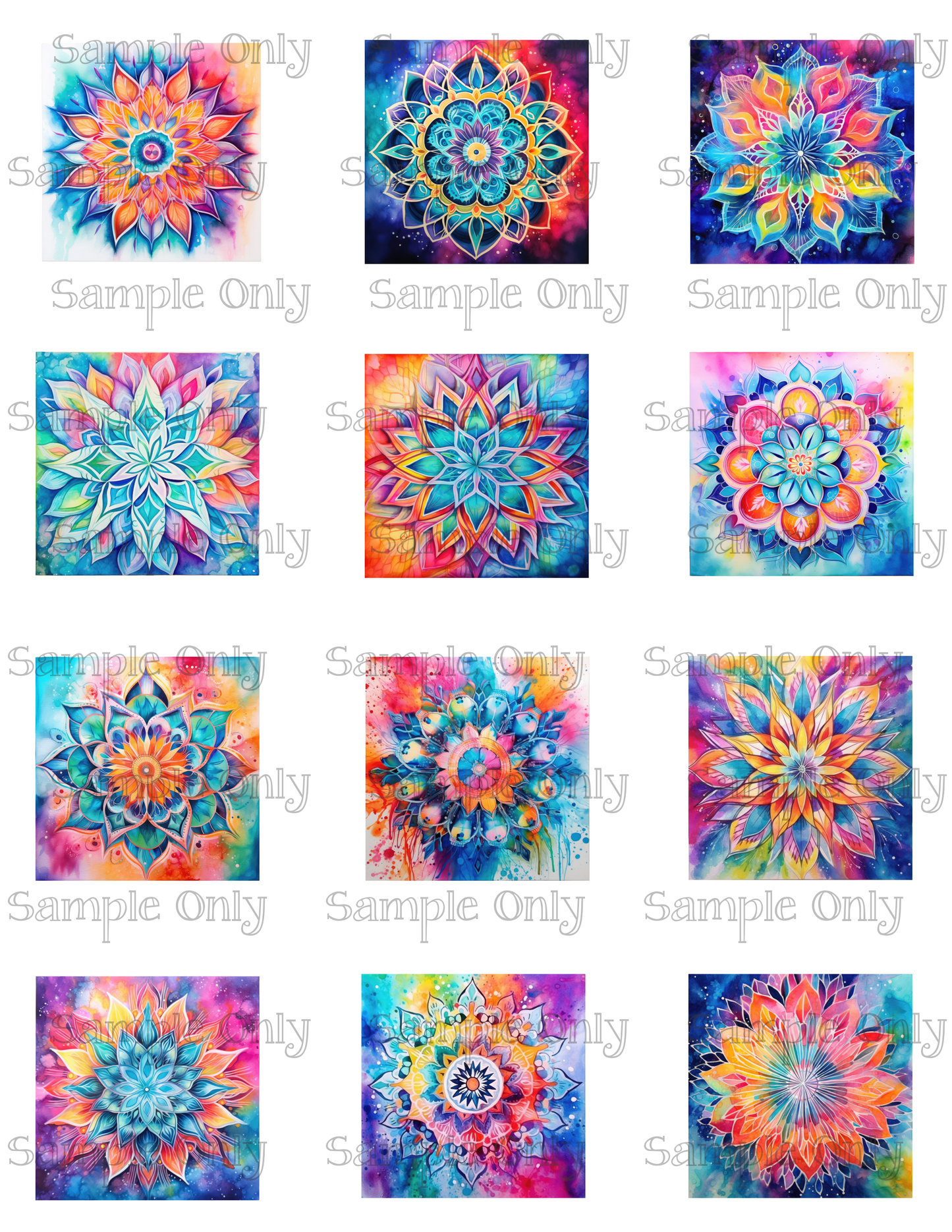 2 Inch Neon Mandala Flower Image Sheet For Polymer Clay Transfer Decal DIGITAL FILE OR PRINTED