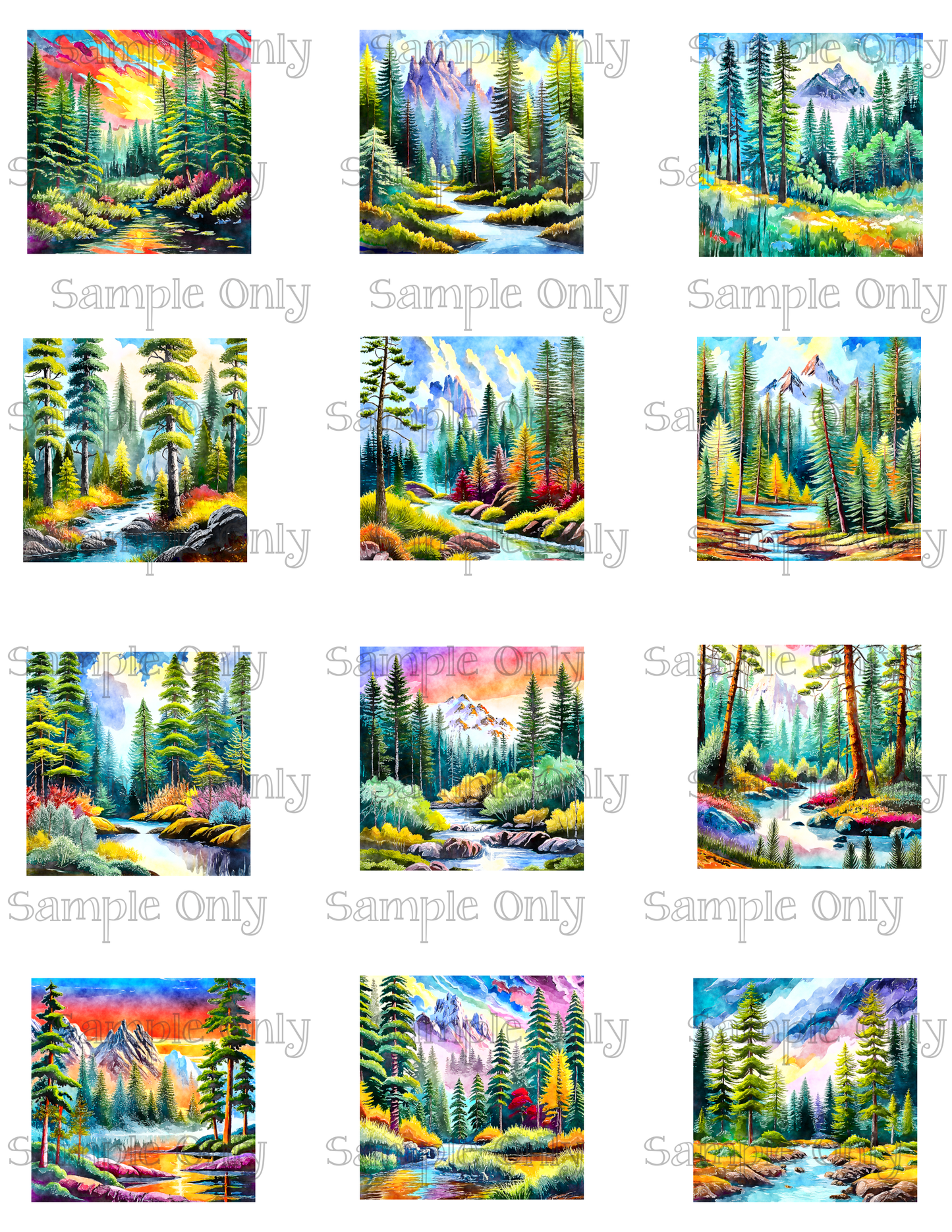 2 Inch Painted Pine Forest Image Sheet For Polymer Clay Transfer Decal DIGITAL FILE OR PRINTED
