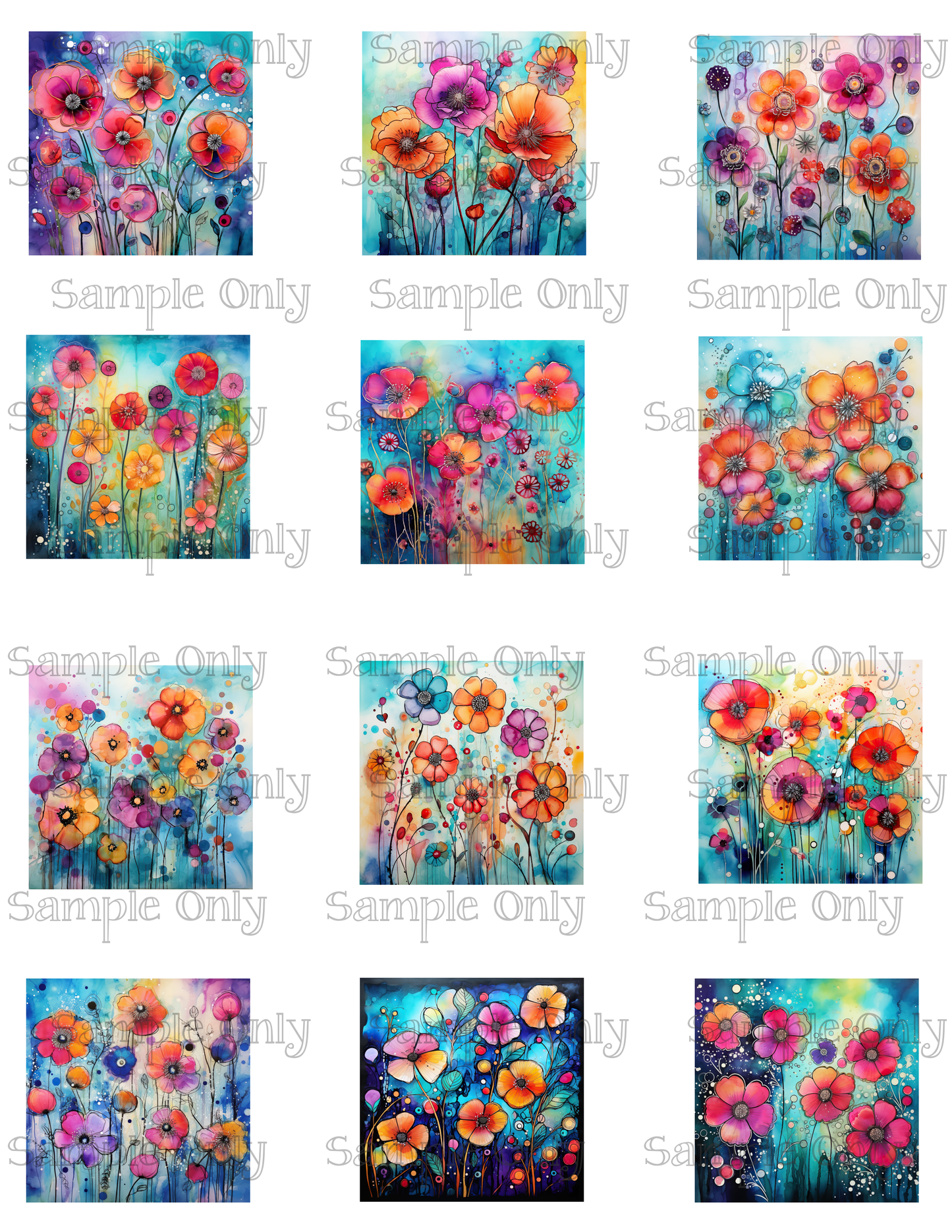 2 Inch Whimsy Folk Flowers Set 02 Image Transfer Sheet For Polymer Clay