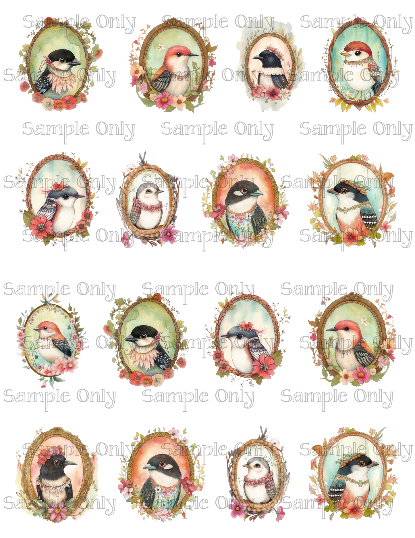 2 Inch Bird Portraits Image Sheet For Polymer Clay Transfer Decal DIGITAL FILE OR PRINTED