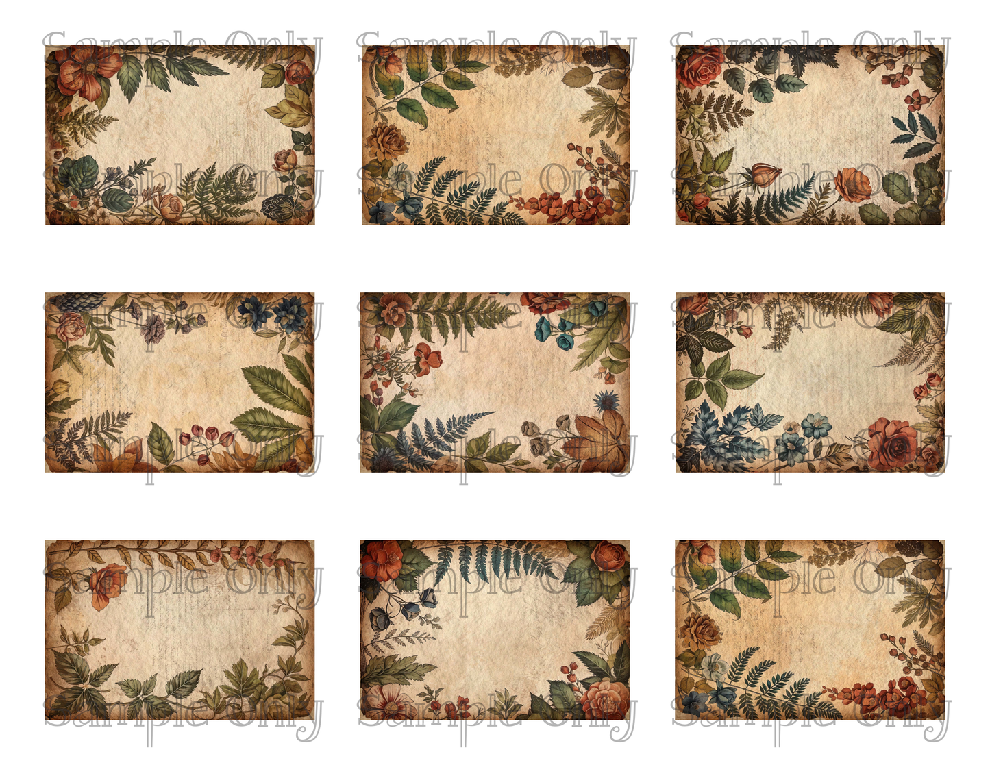 2x3 Inch Vintage Botanicals Water Soluble Image Transfer Sheet For Polymer Clay Transfer Decal PRINTED