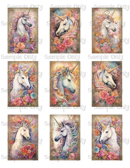 2x3 Inch Floral Unicorn Water Soluble Image Transfer Sheet For Polymer Clay Transfer Decal PRINTED
