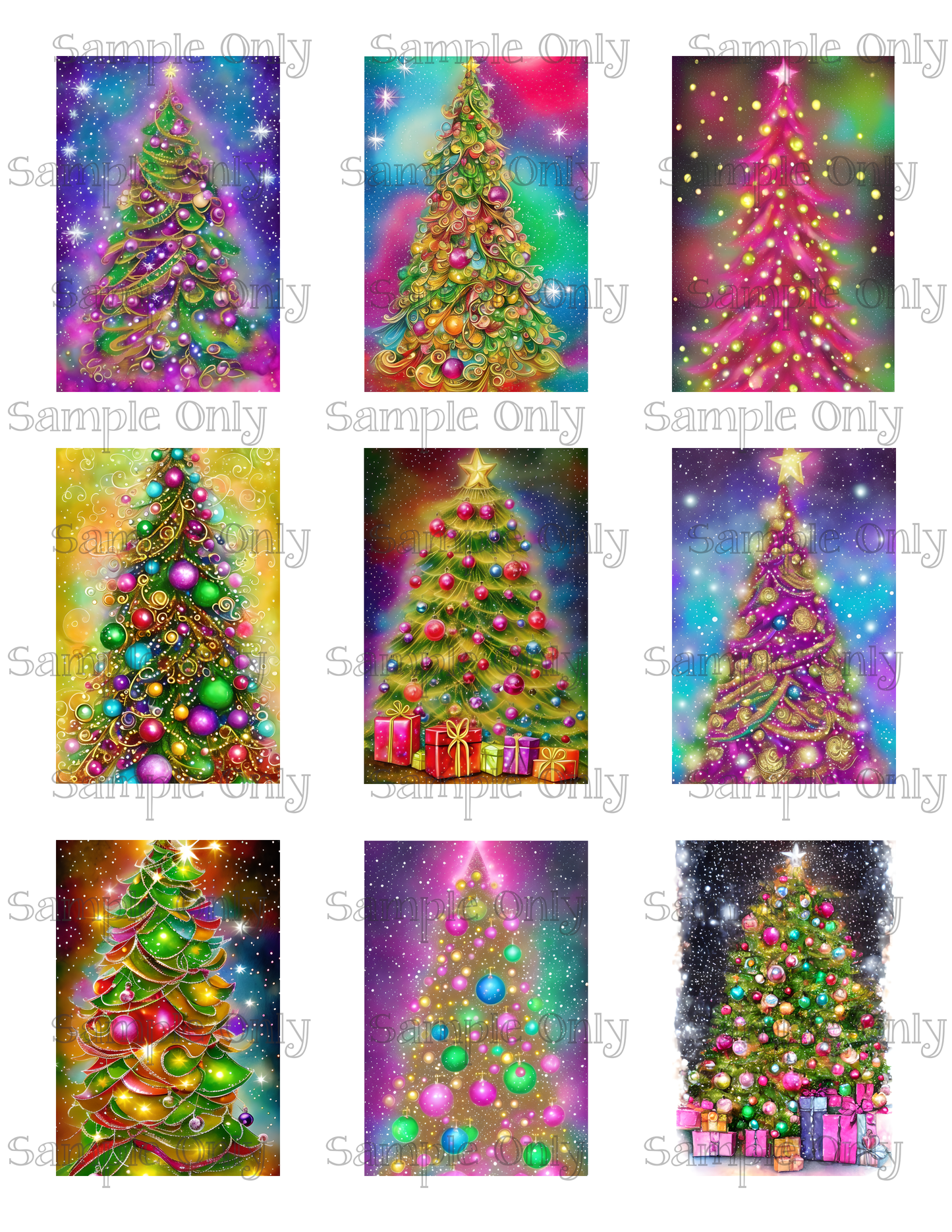 2x3 Inch Glowing Christmas Tree Set 1 Image Transfer Sheet For Polymer Clay