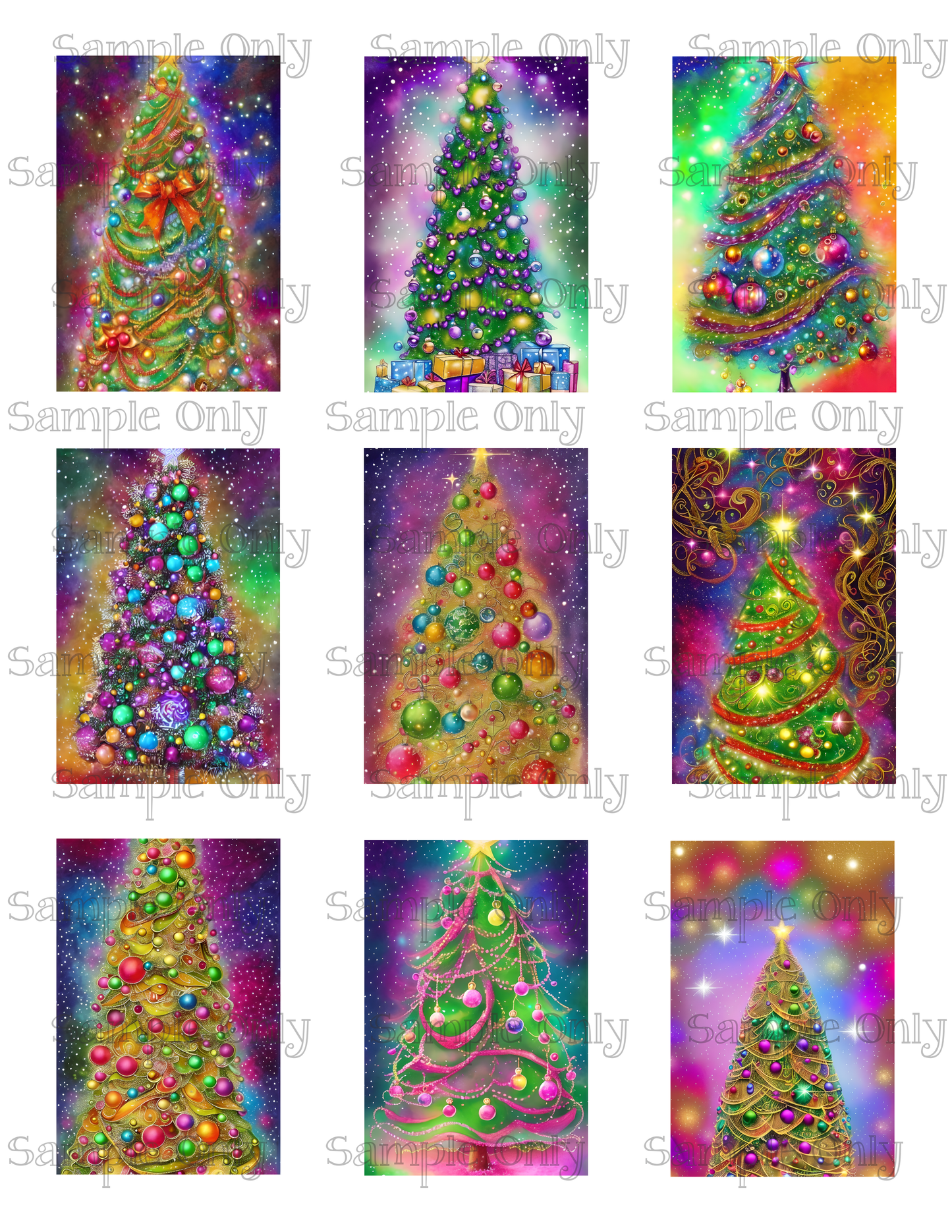 2x3 Inch Glowing Christmas Tree Set 2 Image Sheet For Polymer Clay Transfer Decal DIGITAL FILE OR PRINTED