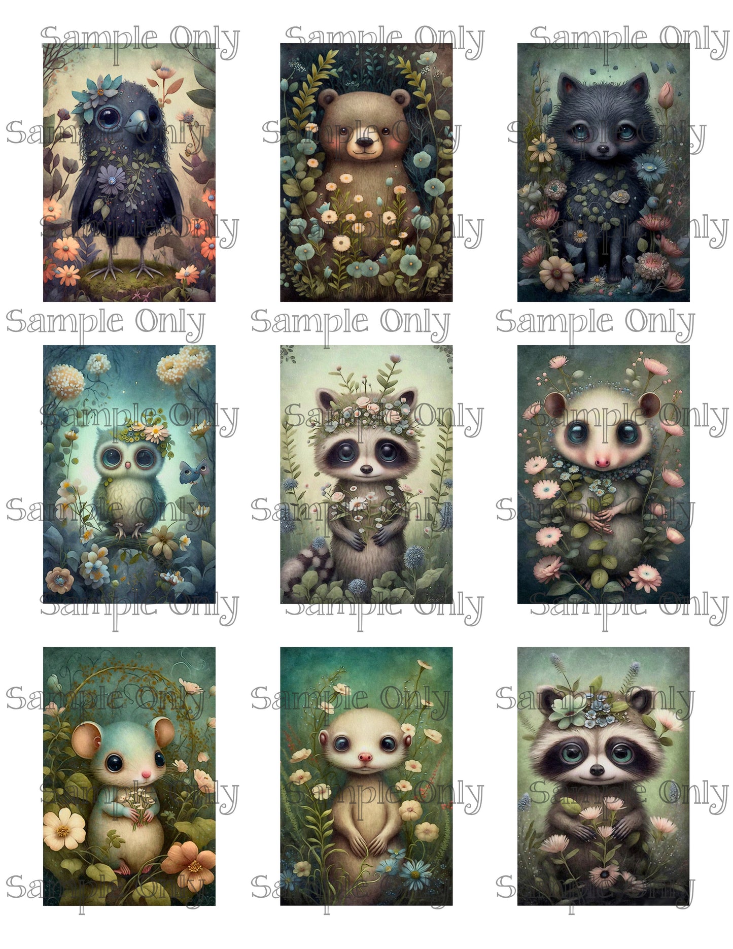 2x3 Inch Sweet Forest Animals Set 01 Image Sheet For Polymer Clay Transfer Decal DIGITAL FILE OR PRINTED