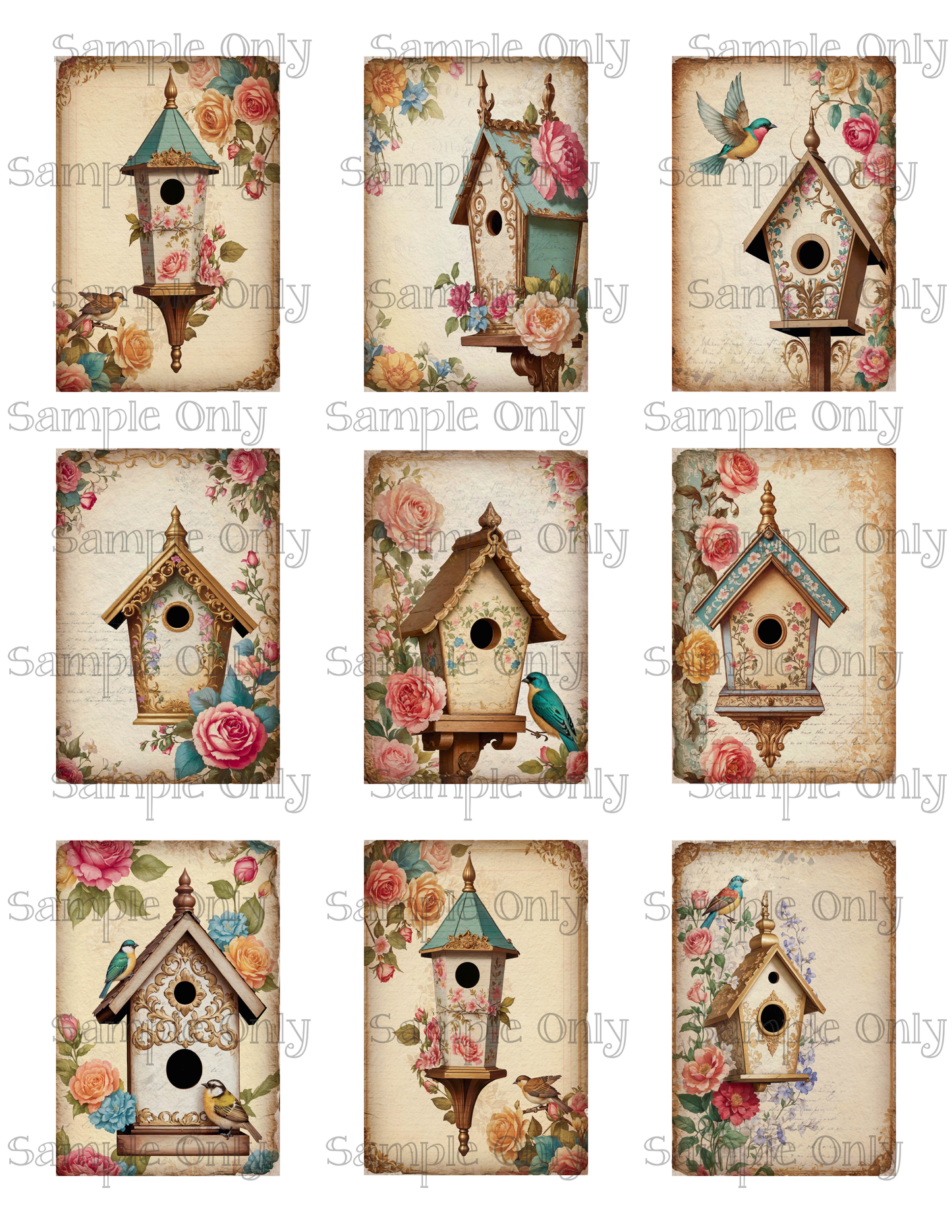 2x3 Inch Nostalgic Birdhouse Water Soluble Image Transfer Sheet For Polymer Clay Transfer Decal PRINTED