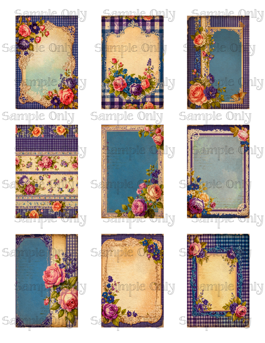 2x3 Inch Shabby Floral Violet and Blue Flowers Image Sheet For Polymer Clay Transfer Decal DIGITAL FILE OR PRINTED