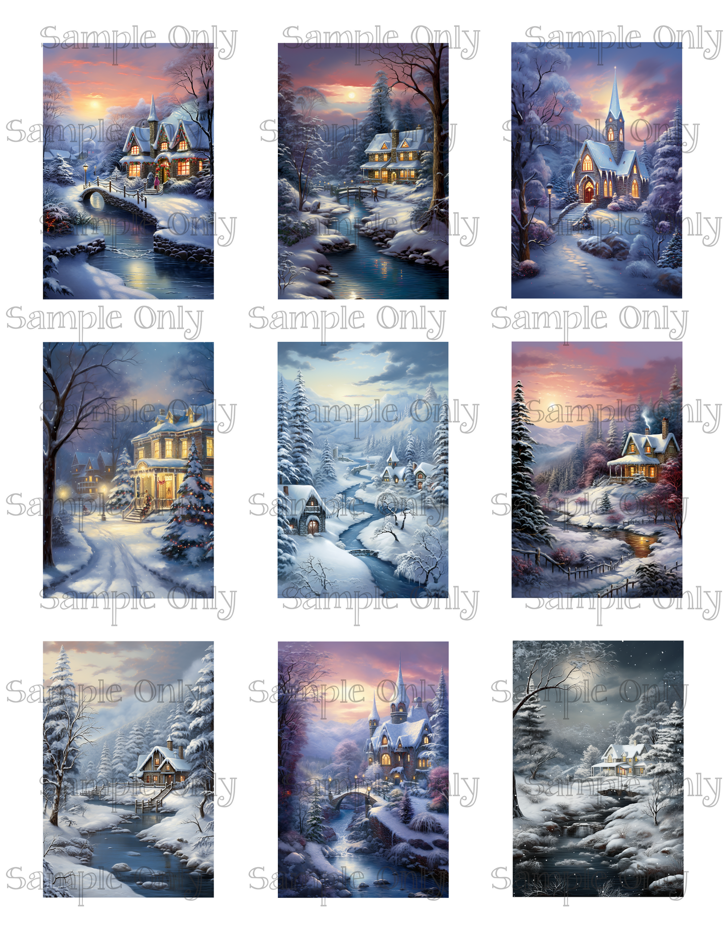 2x3 Inch Snowy House Scenes Image Transfer Sheet For Polymer Clay
