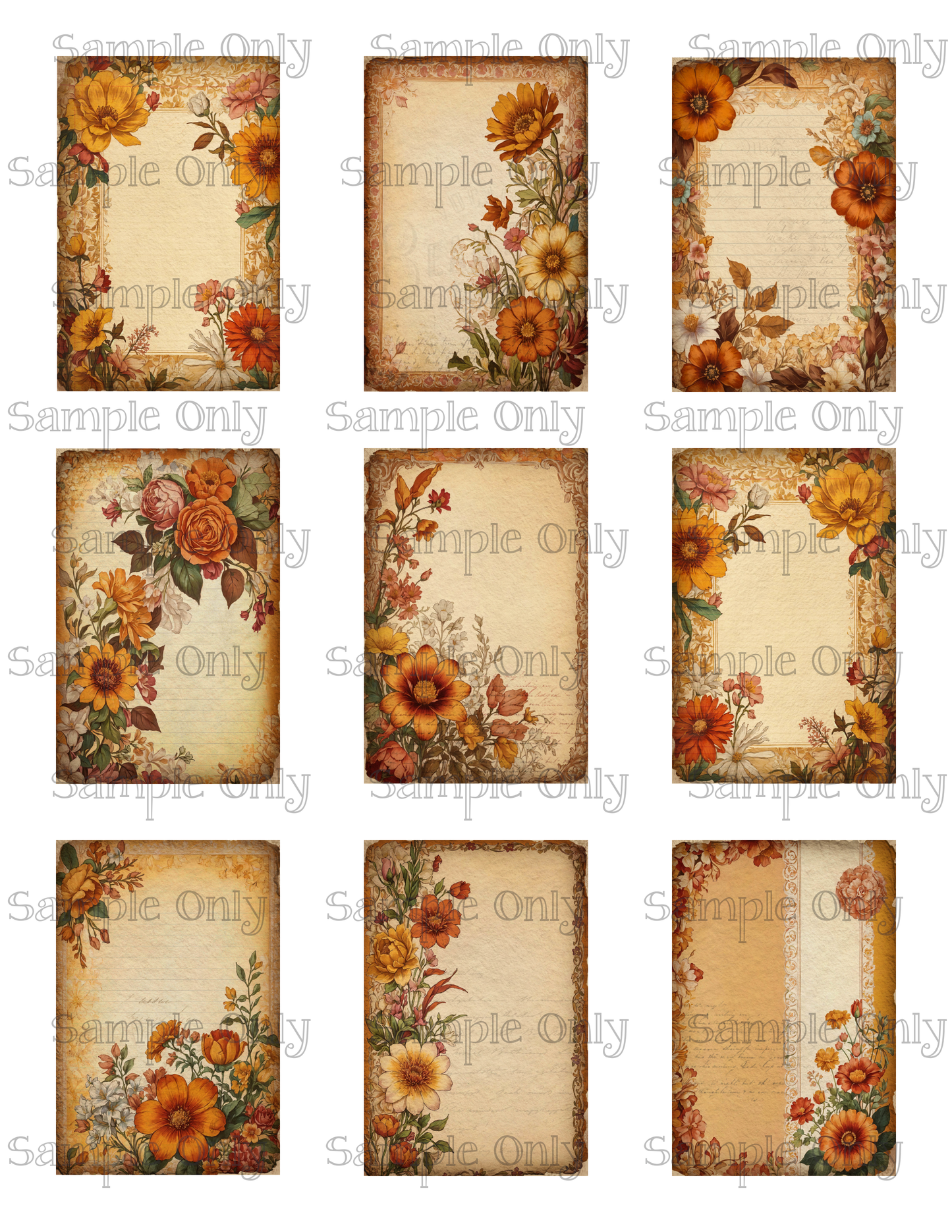 2x3 Inch Vintage Autumn Floral Water Soluble Image Transfer Sheet For Polymer Clay Transfer Decal PRINTED