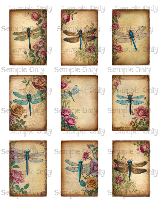 2x3 Inch Vintage Dragonflies Water Soluble Image Transfer Sheet For Polymer Clay Transfer Decal PRINTED
