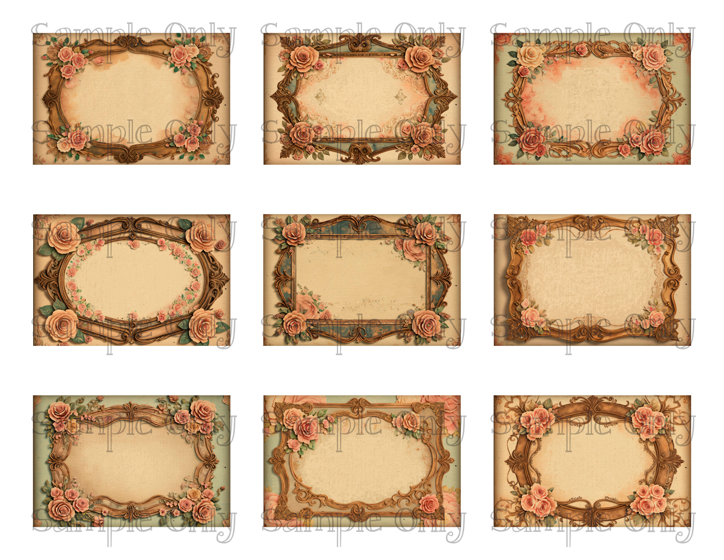 2x3 Inch Vintage Frames Style 1 Water Soluble Image Transfer Sheet For Polymer Clay Transfer Decal PRINTED