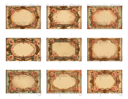 2x3 Inch Vintage Frames Style 1 Water Soluble Image Transfer Sheet For Polymer Clay Transfer Decal PRINTED