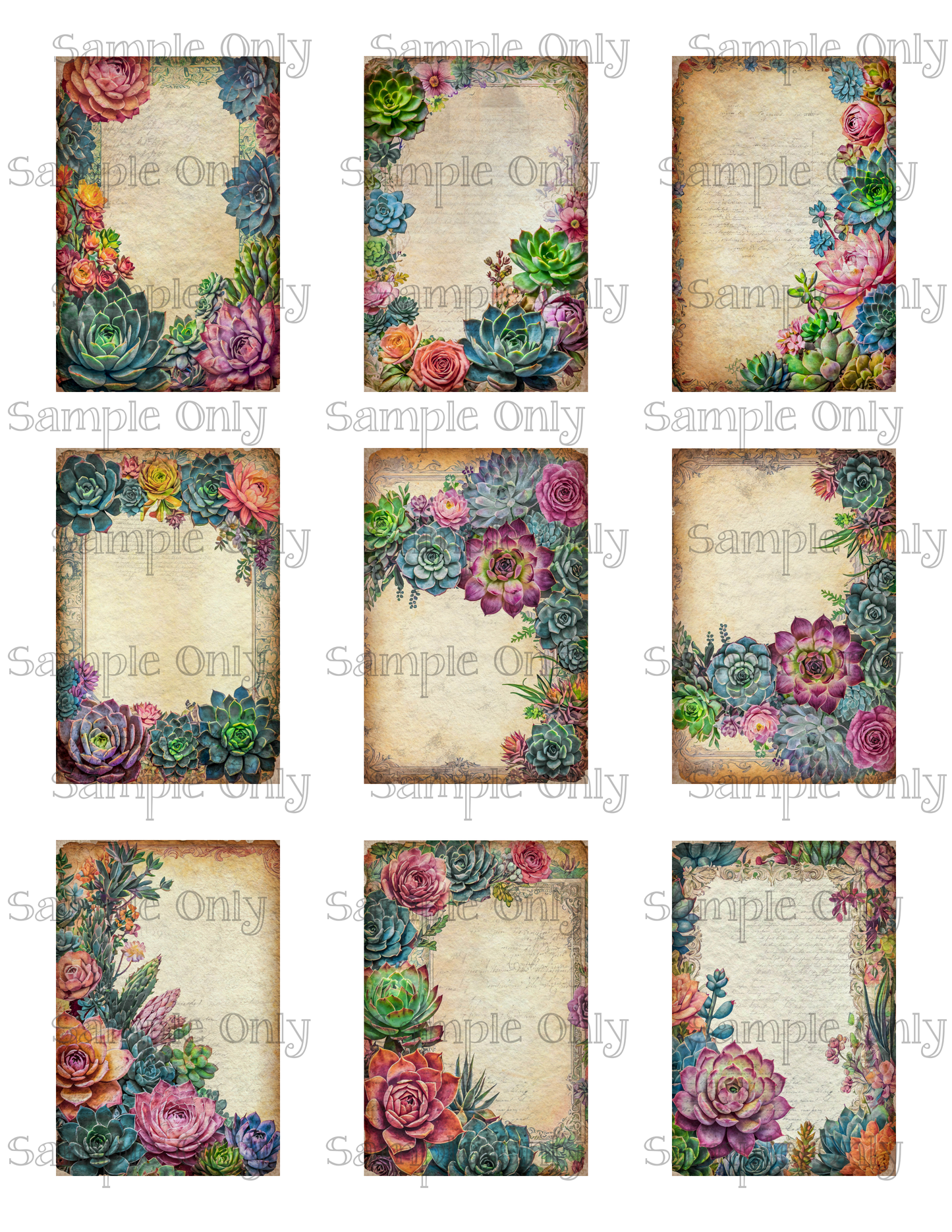 2x3 Inch Vintage Succulents Water Soluble Image Transfer Sheet For Polymer Clay Transfer Decal PRINTED