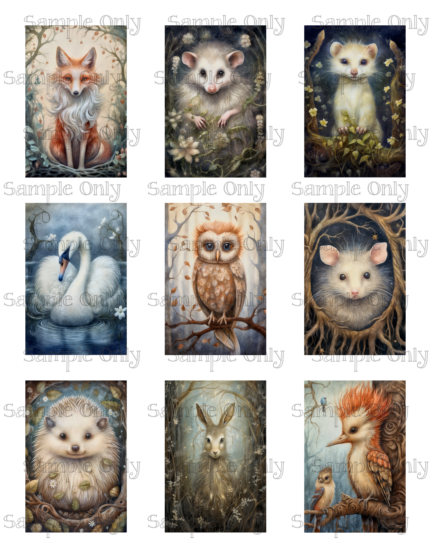 2x3 Inch Mystical Woodland Animals Image Sheet For Polymer Clay Transfer Decal DIGITAL FILE OR PRINTED