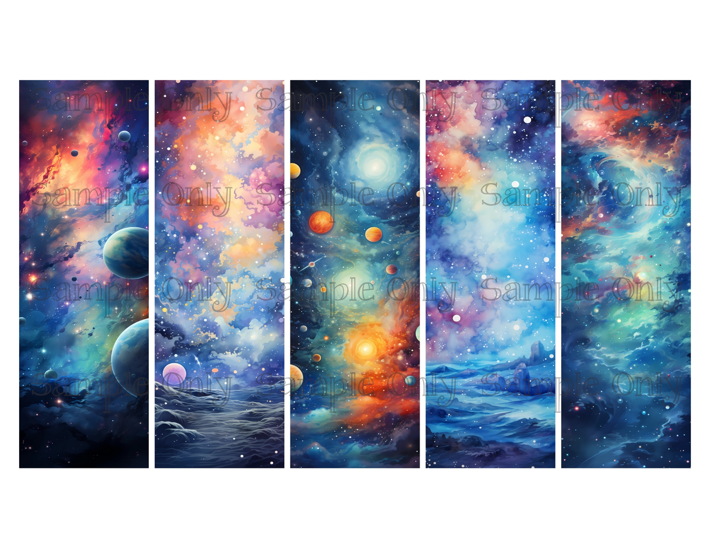 Galaxy Bookmark Set 01 Printed Water Soluble Image Transfer Sheet For Polymer Clay