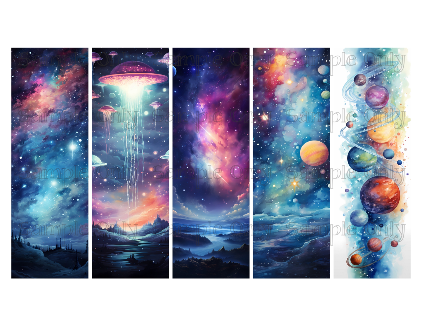 Galaxy Bookmark Set 04 Printed Water Soluble Image Transfer Sheet For Polymer Clay