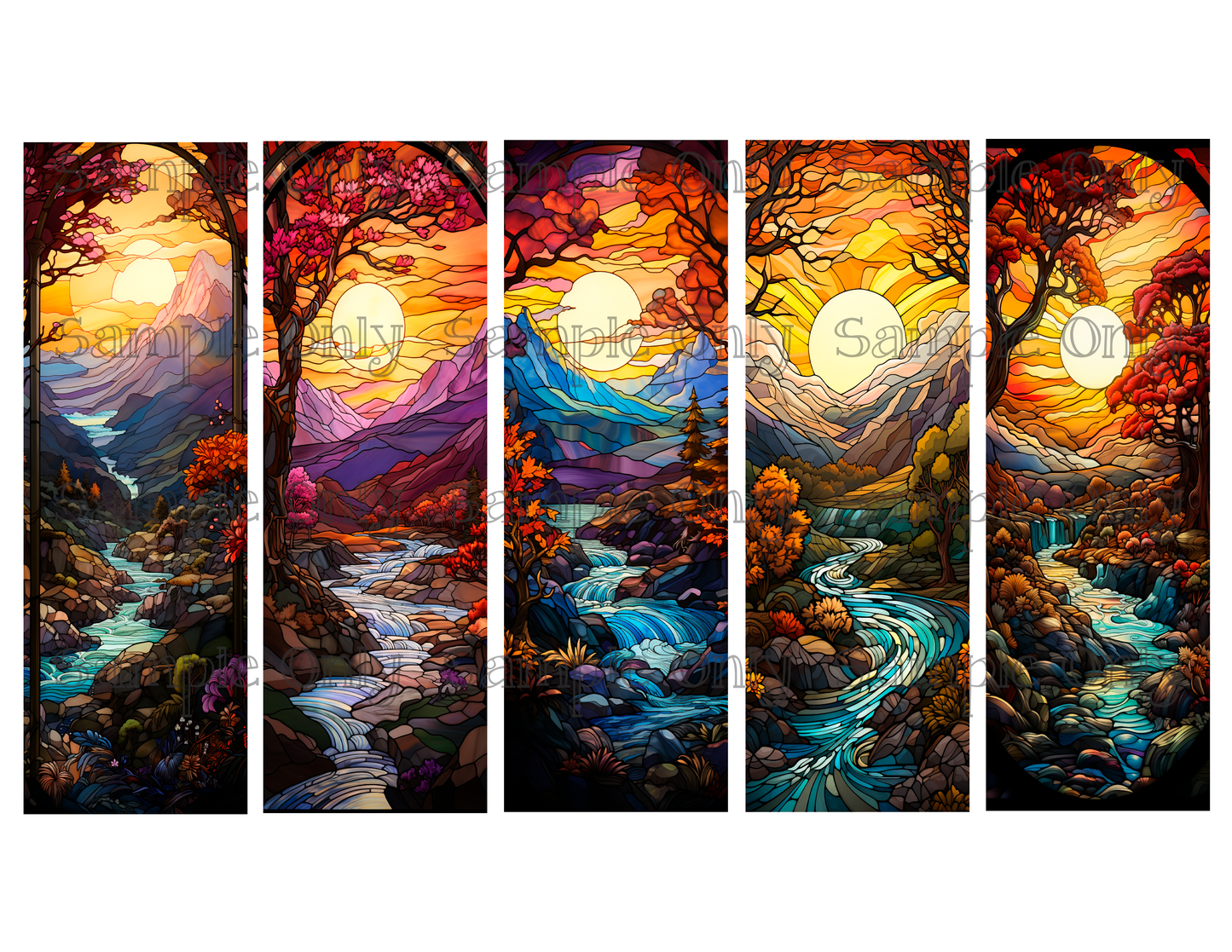 Stained Glass Nature Scenes Bookmark Set 01 Printed Water Soluble Image Transfer Sheet For Polymer Clay