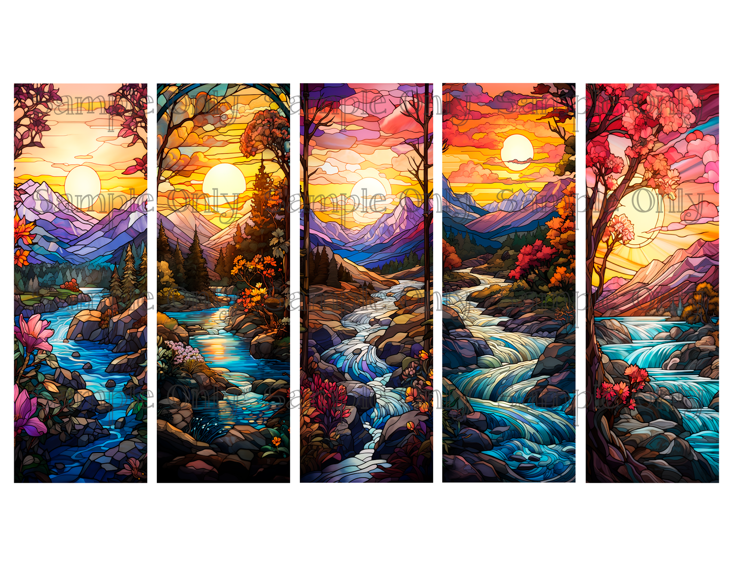 Stained Glass Nature Scenes Bookmark Set 02 Printed Water Soluble Image Transfer Sheet For Polymer Clay