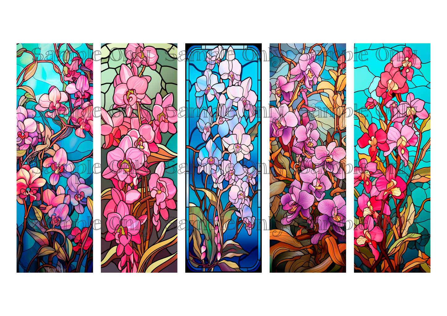 Stained Glass Orchid Flower Bookmark Set 01 Printed Water Soluble Image Transfer Sheet For Polymer Clay