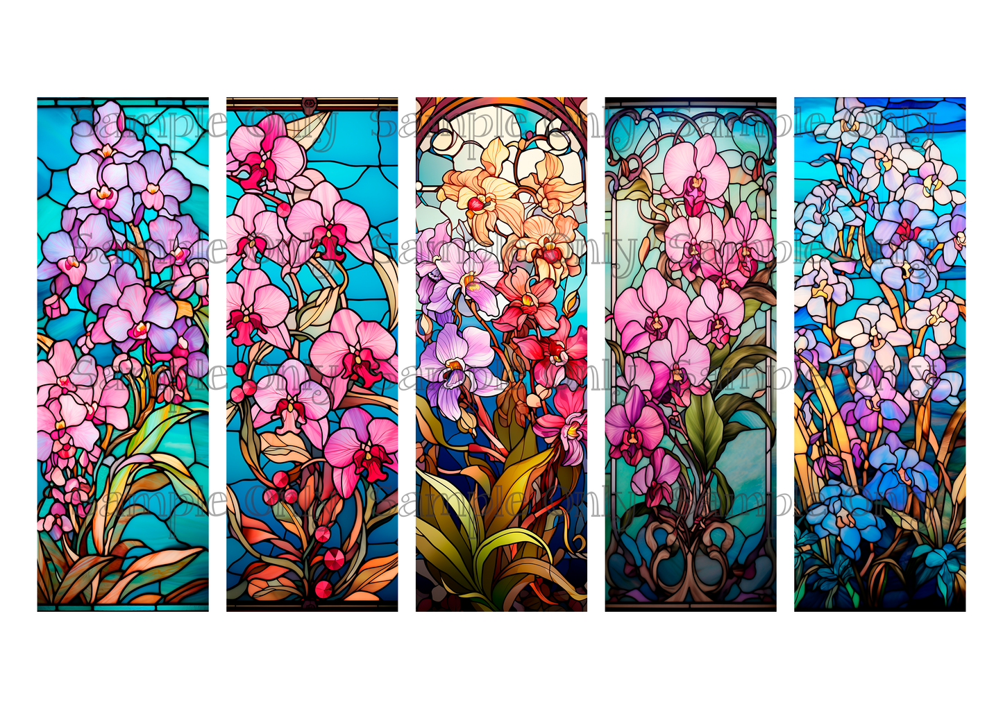 Stained Glass Orchid Flower Bookmark Set 02 Printed Water Soluble Image Transfer Sheet For Polymer Clay