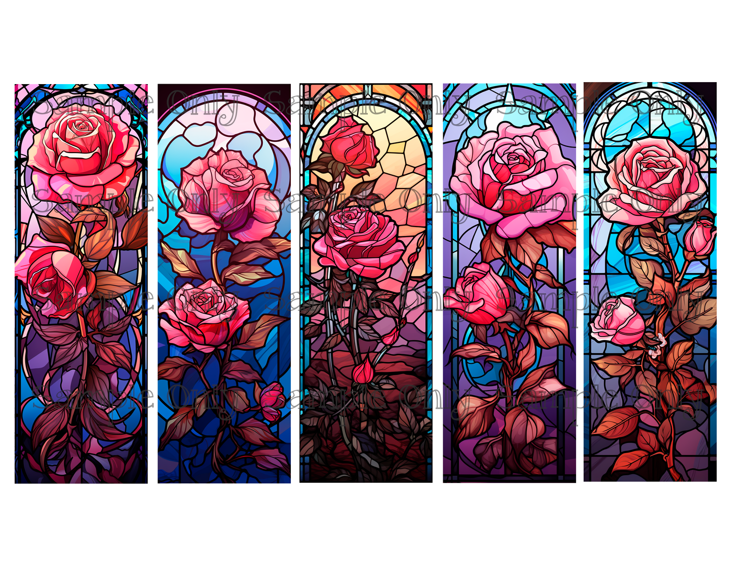 Stained Glass Pink Rose Flower Bookmark Printed Water Soluble Image Transfer Sheet For Polymer Clay