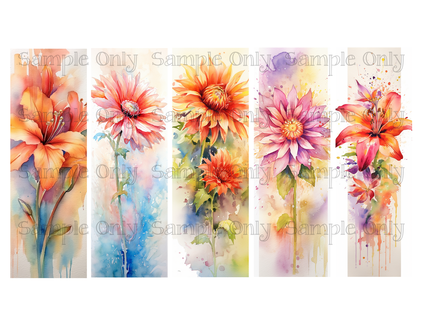 Sunflower and Tiger Lily Floral Bookmark Printed Water Soluble Image Transfer Sheet For Polymer Clay